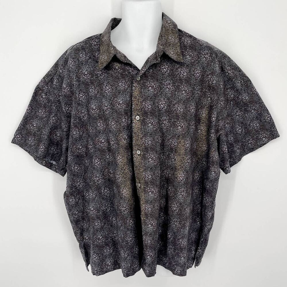 Monzini Collection Shirt Mens 3X Black Blue Gold Button Front Short Sleeve Aloha